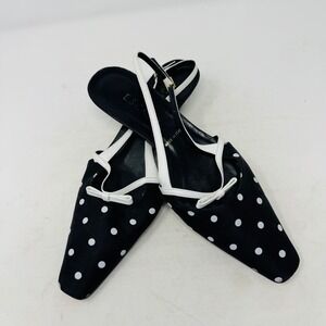 Vintage Escada Black White Polka Dot Slingback Heels Made in Italy Size 38 Pinup